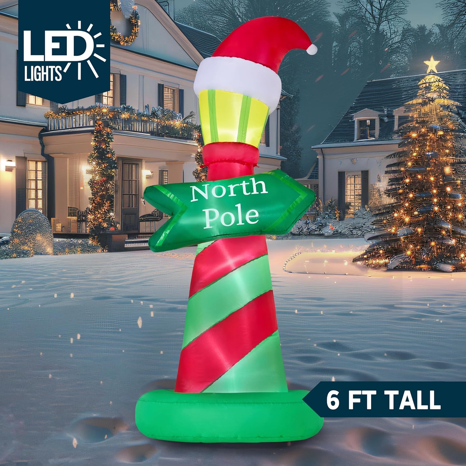 JOYIN 6ft Tall Christmas North Pole Sign Inflatable Outdoor Decoration, Blow up North Pole Sign Christmas Inflatable Decor with Build-in LEDs for Xmas Party Outdoor Yard Lawn Garden Decorations